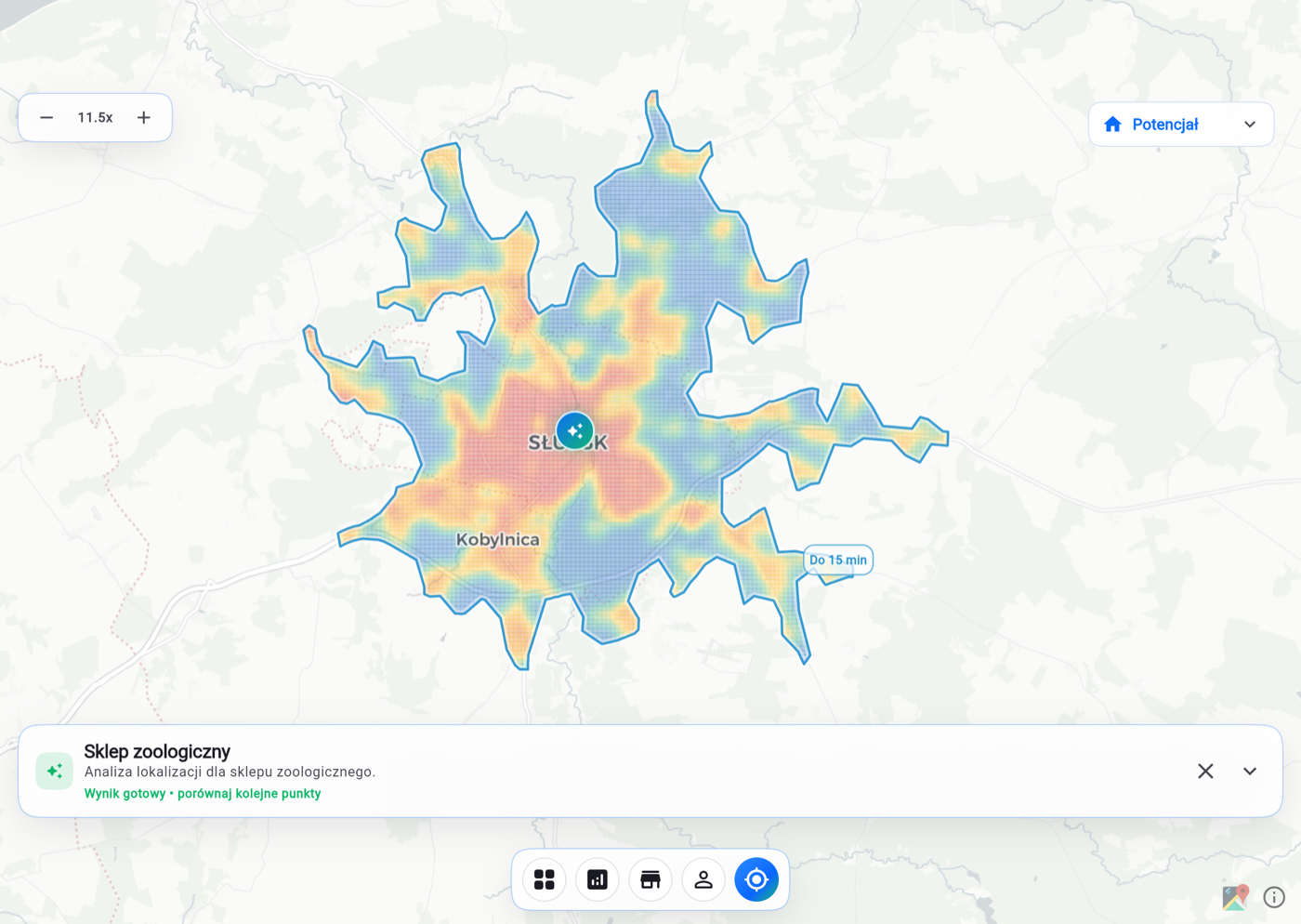Desktopowy widok heatmapy potencjału w aplikacji FranczyzoMapa